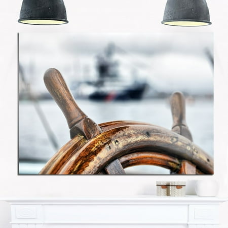 DESIGN ART Steering Wheel Sailboat - Landscape Photography Glossy Metal Wall