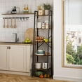 thumbnail image 6 of 5-Tier Industrial Ladder Bookshelf, Narrow Ladder Shelf, Tall Standing Bookshelf, Skinny Open Ladder Shelf, for Living Room, Home Office, Kitchen, Bedroom, Metal Frame, Greige, 6 of 17