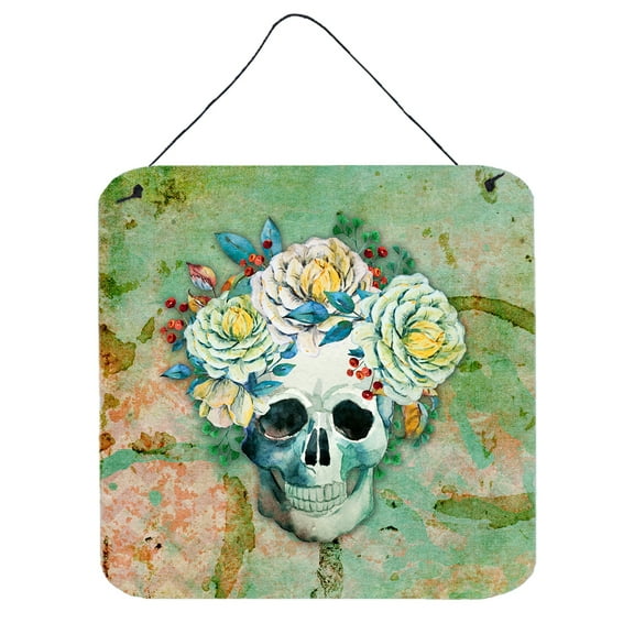 Day of the Dead Skull with Flowers Wall or Door Hanging Prints