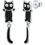 Black Cat Earrings - 925 Sterling Silver Jewelry Gift for Women and Girls