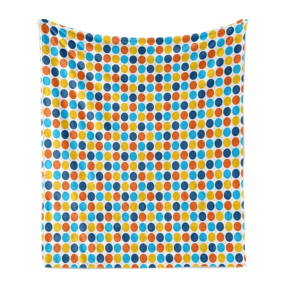 Dots Soft Flannel Fleece Throw Blanket, Geometric Retro Style Vibrant Colored Dots in Sequential Order on White Background, Cozy Plush for Indoor and Outdoor Use, 50" x 70", Multicolor, by Ambesonne