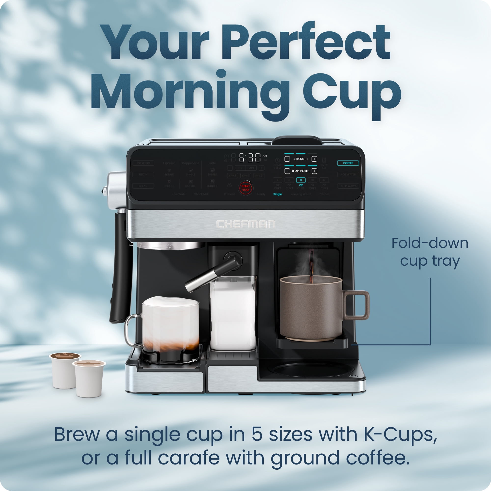 Chefman Coffee Station, Coffee Maker Espresso Machine Combo, Automatic Milk Frother – Black