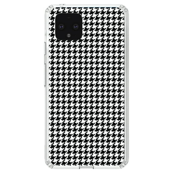 DistinctInk Clear Shockproof Hybrid Case for Google Pixel 4 XL (6.3" Screen) - TPU Bumper, Acrylic Back, Tempered Glass Screen Protector - Black White Houndstooth Pattern