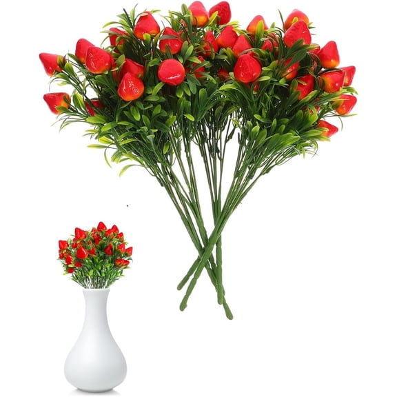 6 Pcs Artificial Strawberry Stems 10.6 Inch Faux Red Fruit Branches for Home D Cor Summer Vase Arrangements Baby Shower Centerpieces and Cottagecore Kitchen Tiered Tray Decoration
