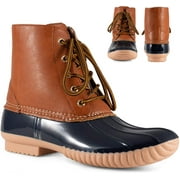 Twisted Shoes Becca Womens Rain Boots, Waterproof Wide Calf, Rubber Lace Up Duck Boot, Navy, 10