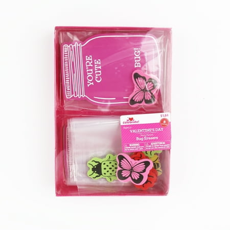 WAY TO CELEBRATE! Bug Erasers Multi-color Valentine's Day Party Favors, 8 Count