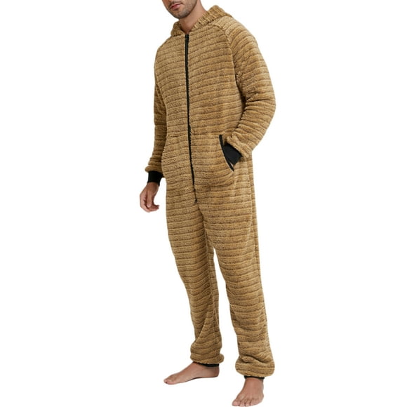 LUXUR Mens Pajamas Camouflage Print Rompers Long Sleeve Bodysuit Soft Fleece Onesies With Hoodie One Piece Pajams Yellow XL