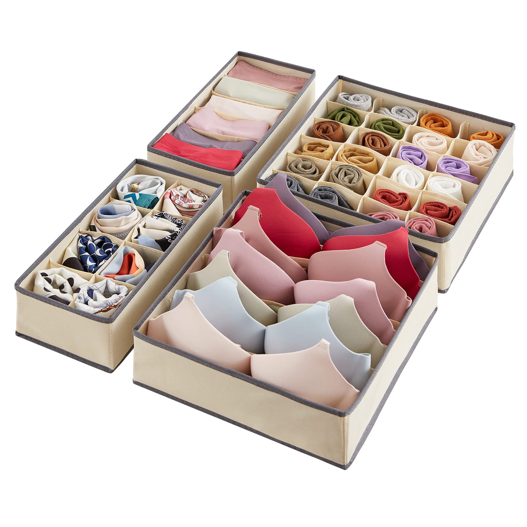 Set of 4 Foldable Underwear and Bras Drawer Organizers, Fabric Closet