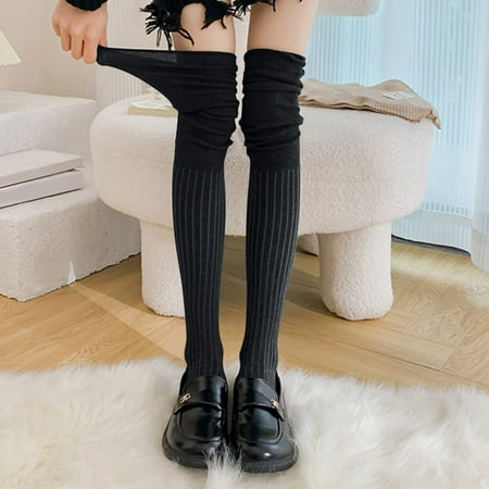 

Women Solid Knitted Cotton Stocking Thigh Long Warmers Knee Socks Over Extra Socks Opaque Sheer to Waist