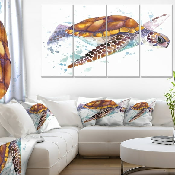 Brown Sea Turtle Watercolor - Contemporary Animal Art Canvas