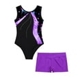 thumbnail image 3 of inlzdz Kids Girls Gymnastics Dance Leotard Sleeveless Workout Exercise Bodysuit with V-front Purple 8, 3 of 5