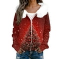 thumbnail image 5 of Women's Fashion Casual Sweater Zipper Cardigan, Christmas Themed Print Plush Hooded Jacket for Seasonal Holiday Cheer and Style,Red,M, 5 of 6