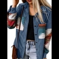 thumbnail image 2 of Camisa de Franela de para Mujer, Larga, Botones, Chaqueta Holgada con Bolsillos Azul XXL, 2 of 7