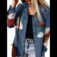 thumbnail image 2 of Camisa de Franela de para Mujer, Larga, Botones, Chaqueta Holgada con Bolsillos Azul L, 2 of 7
