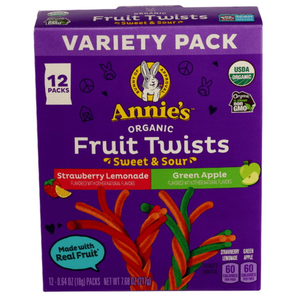 1x Annie's Organic Variety Sweet & Sour Fruit Twists 12 Pack with pan
