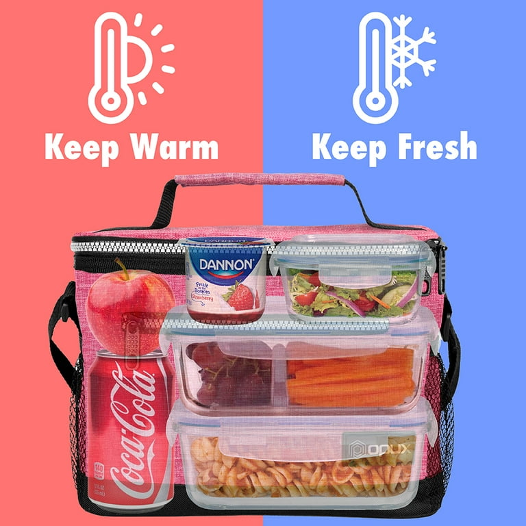 Insulated Lunch Bag with Containers, Thermal Lined Lunch Box for Kids Reusable Leak Proof Containers for Work School Travel and Beach Pink Stars