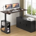 thumbnail image 2 of Winkalon Farmhouse L Shaped Electric Standing Desk, 55" x 47" Height Adjustable Home Office Executive Desk with Drawers and Shelves, Standing Computer Desks with Power Outlet for Home Office, Black, 2 of 9