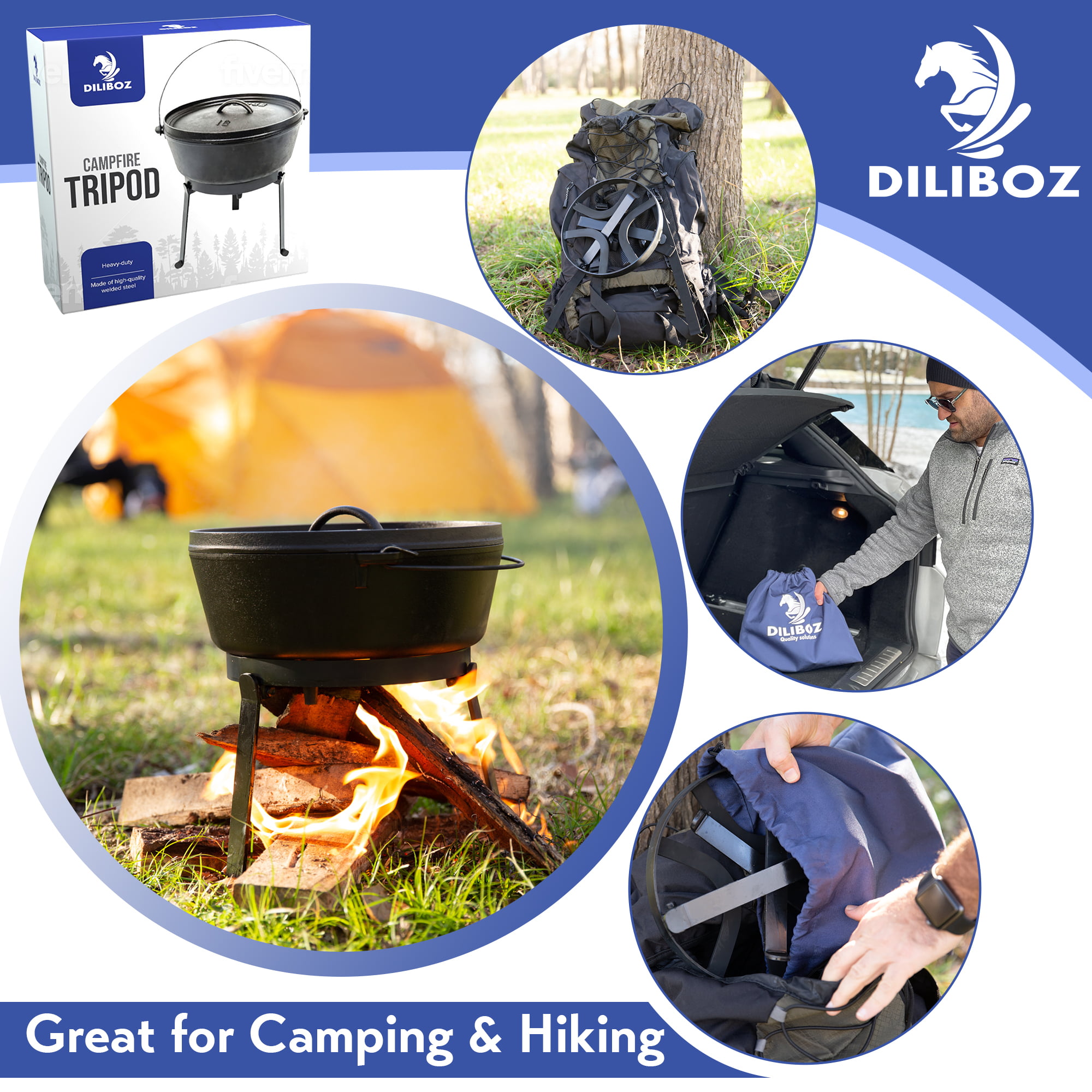 Diliboz Campfire Tripod for Dutch Oven - Camping Tripod for Cooking -  Campfire Cooking Stand - Cooking Tripod - Open Fire Tripod Grill for  Cooking in 