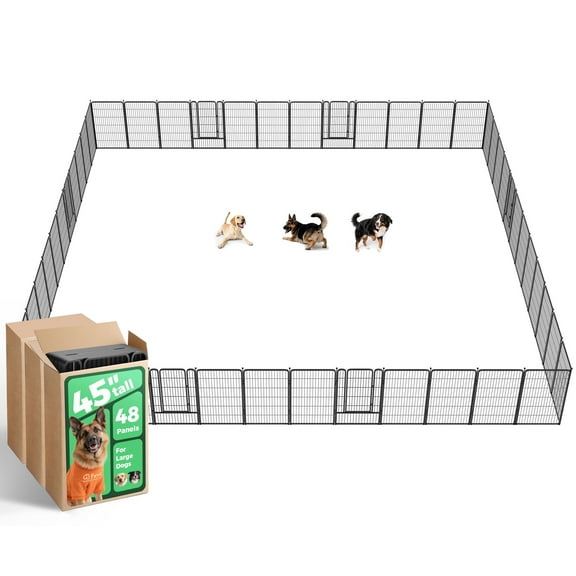 FXW Rollick Unleashed Dog Playpen for Indoor, Yard, RV Camping, 45 inch 48 Panels for Large Dogs, Black│Patented