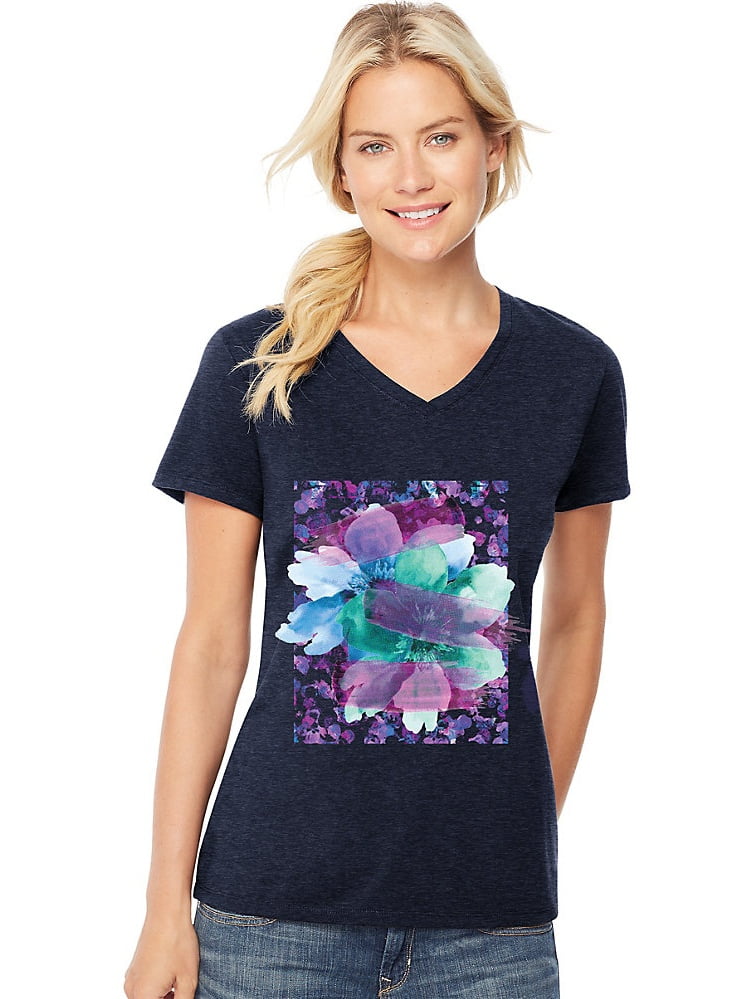 Hanes - Women's Short-Sleeve V-Neck Graphic T-Shirt - Walmart.com ...