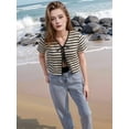 thumbnail image 2 of Women'S Stripe Tie Front Short Sleeve Crop Cardigan Shrug Sweater Top  S, 2 of 6