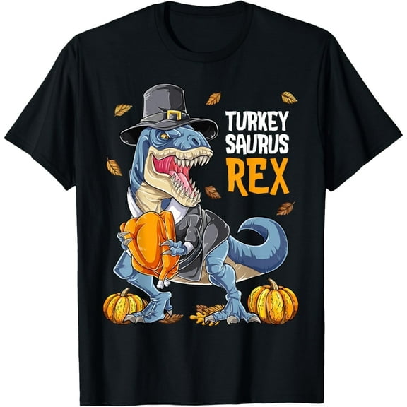 Dinosaur Thanksgiving Boys Turkey Saurus T rex Pilgrim Cute T-Shirt