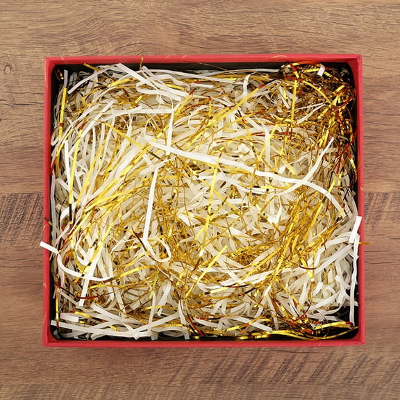 Gold Confetti Shreds Gift Box Filler, Mixed Paper Shreds Raffia for Wedding Birthday Party Decoration, Festive Gift Wrapping Supplies（Beige)