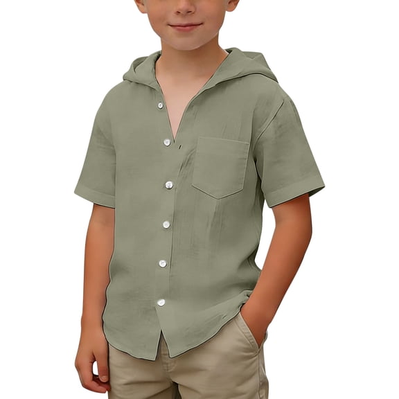 Conairie Button Down Shirt For Boys Solid Relaxed Fit Short Sleeve Collared Top Kids Breathable Summer Basic Blouse 7-8 Y