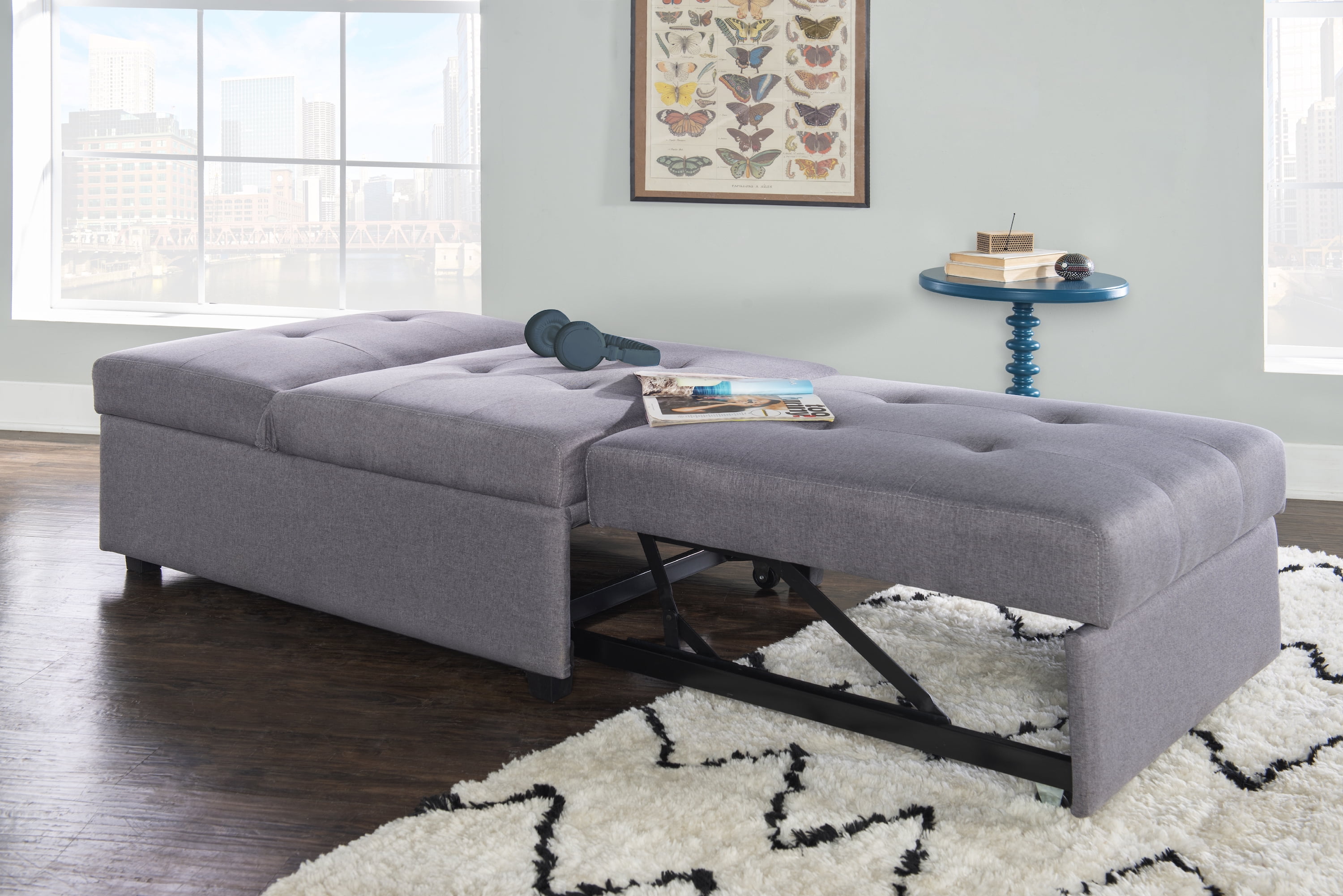 Simonson Space Saving Convertible Twin Bed, Lounge Chair, or Ottoman, Gray