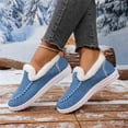 thumbnail image 4 of Snow Boots Slip on Penny Loafers for Women Casual Fleece Lined Warm Winter Warm Walking Flats Ankle Booties Light Blue Size 8.5, 4 of 7