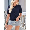 thumbnail image 3 of Womens Summer Short Sleeve Cardigan Cable Knit Cropped Button Down Crewneck Sweater Tops Navy Blue L, 3 of 8