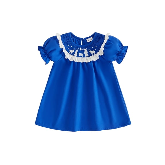 RUINIXCW Toddler Baby Girl Christmas Dress Short Sleeve Embroidery Smocked Dress