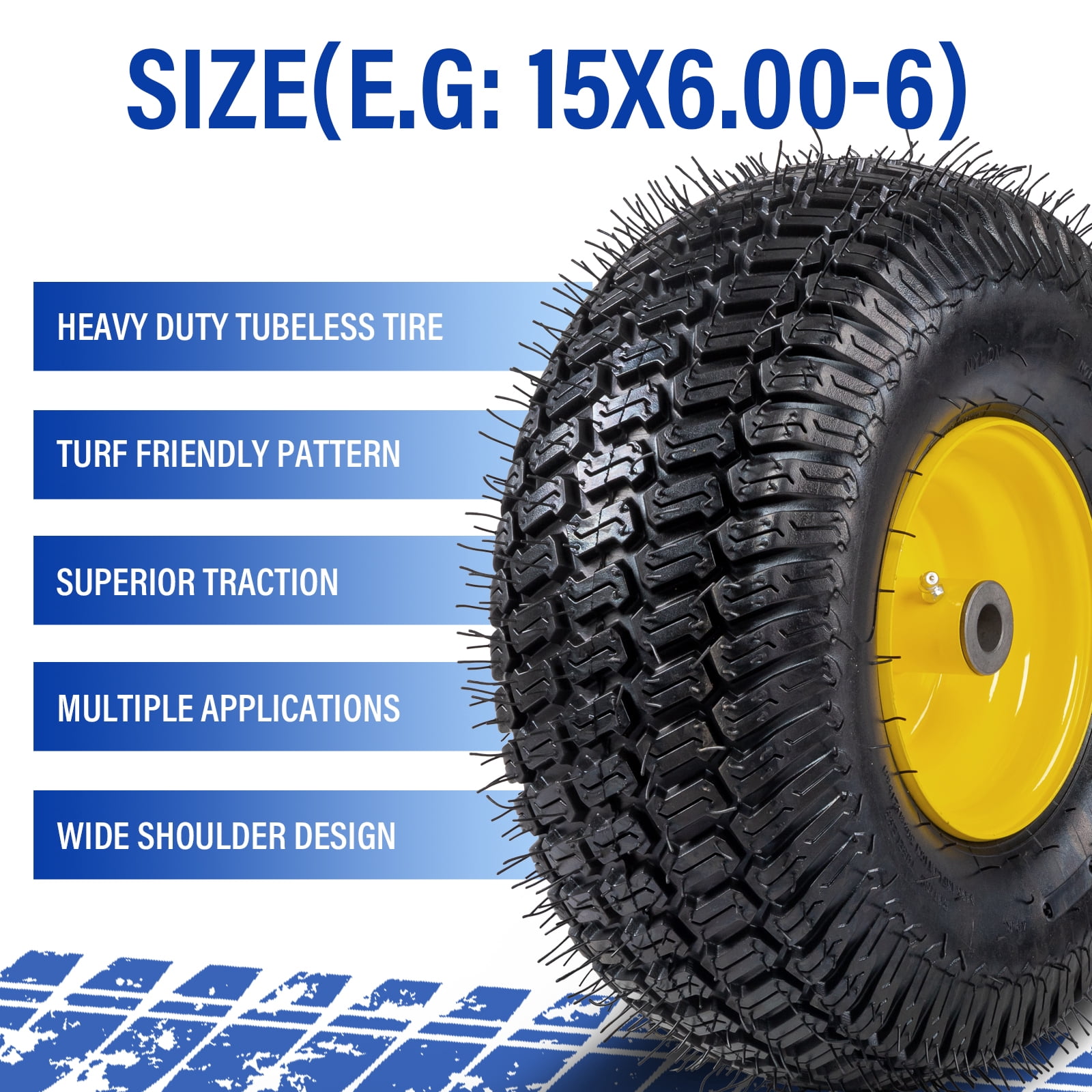 Ktaon 15x6.00-6 Tire and Wheel Assembly, Replacement Riding Lawn Mower Front Tires Compatible with 100 and 300 Series John Deere Riding Mowers, 2 pack