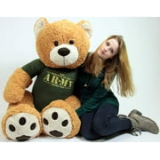 United States Army Big Plush Giant Teddy Bear Five Feet Tall Honey Brown Color Wears Tshirt that says SOMEONE IN THE ARMY LOVES YOU