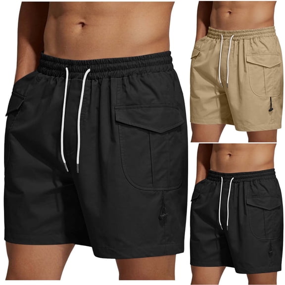 KeShDi Cargo Shorts Mens Shorts Casual Mens Khaki Shorts Men's Casual Solid Color Elastic Waistband Drawstring Breathable Pocket Shorts Black 4X
