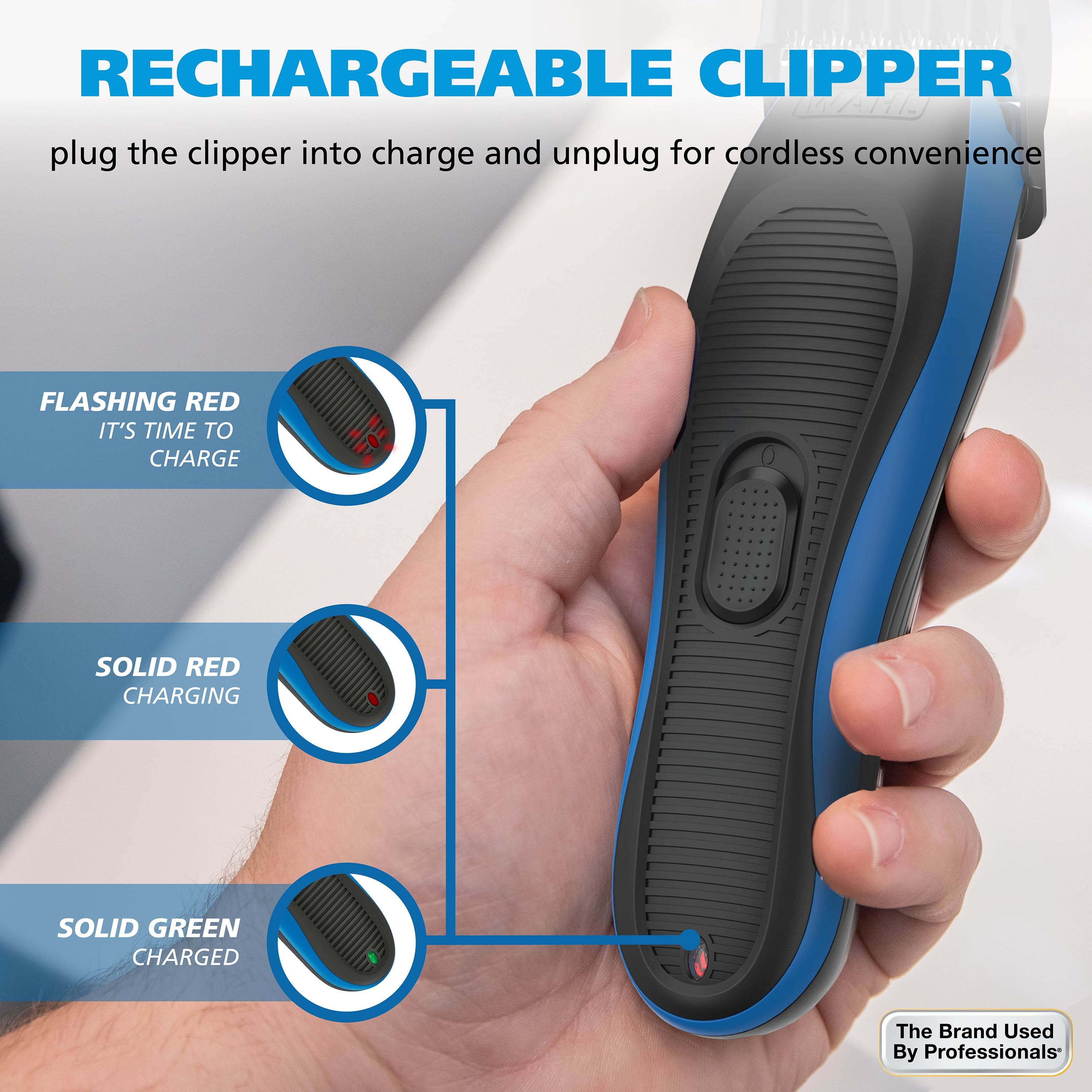 Wahl Close Cut Pro Rechargeable Hair Clipper with 3x Closer Cutting , Black-Blue 3028787