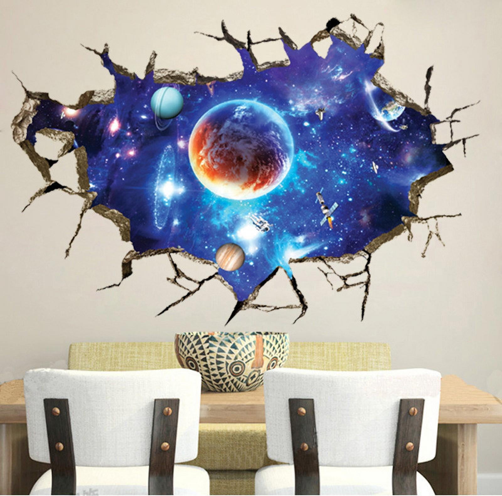 Wall Stickers Earth Space Moon Planet Boys Bedroom Smashed Decal 3D Art 