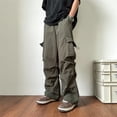 thumbnail image 2 of Summer Thin Pants Men Fashion Pocket Cargo Pants Men Japanese Streetwear Hip-hop Loose Straight Pants Mens Oversized Trousers, 2 of 6