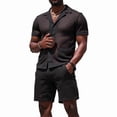 thumbnail image 3 of Men Mesh 2 Piece Outfits See Through Casual Shirts and Shorts Hollow Out Mid Shorts Set Black XXL, 3 of 8