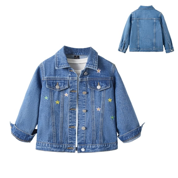Denim Jacket for Girls Long Sleeve Button down Embroidery Jean Jacket Girls Spring Jacket 5-6 Years Jean Jacket Girls