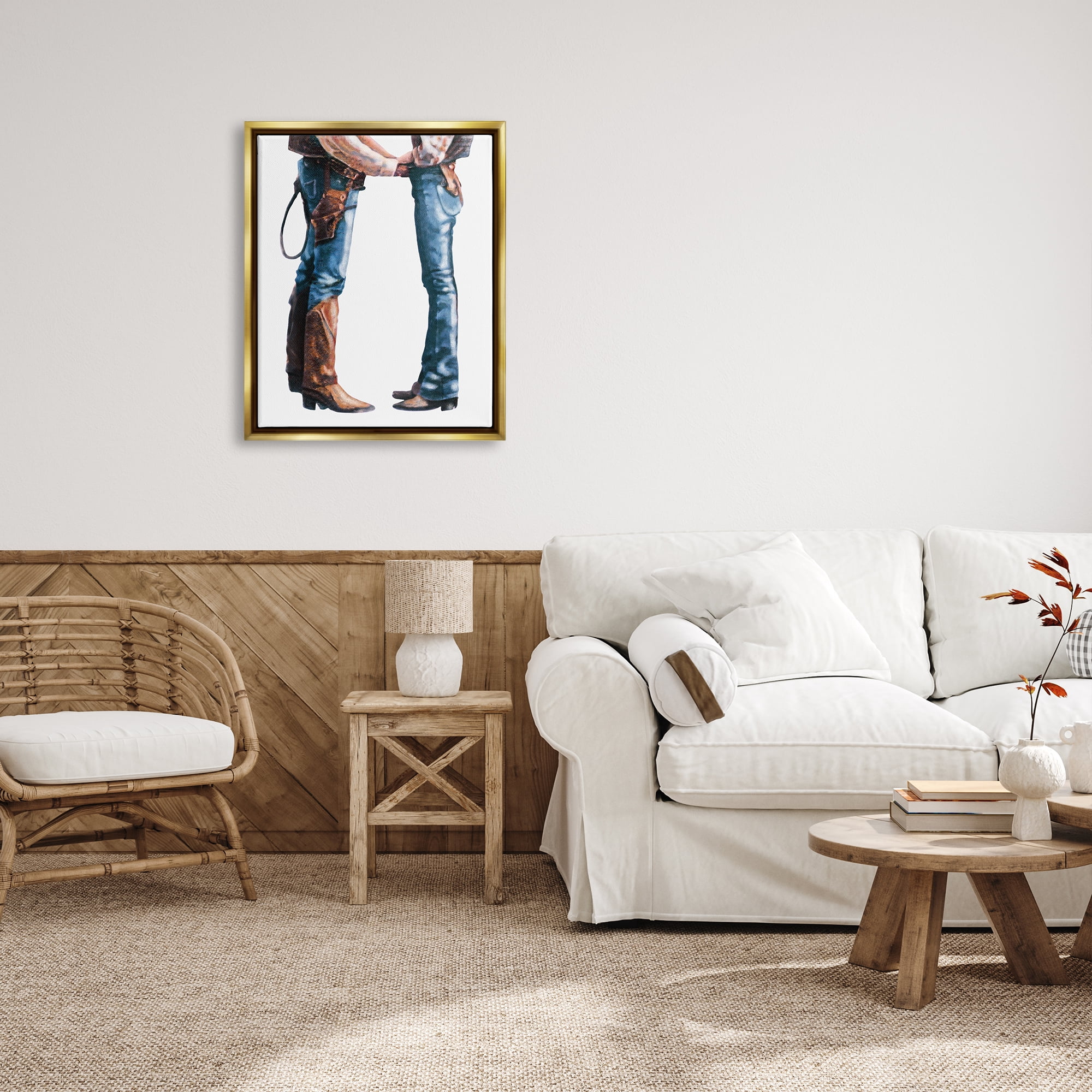 Stupell Industries Country Cowboy & Cowgirl Abstract Painting Gold Floater Framed Canvas Art Print Wall Art, 25 x 31