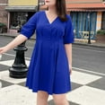 thumbnail image 4 of Njagoc3 Womens V - Neck Half - Sleeve Dress, Solid Color for Summer Casual & Office, 4 of 6