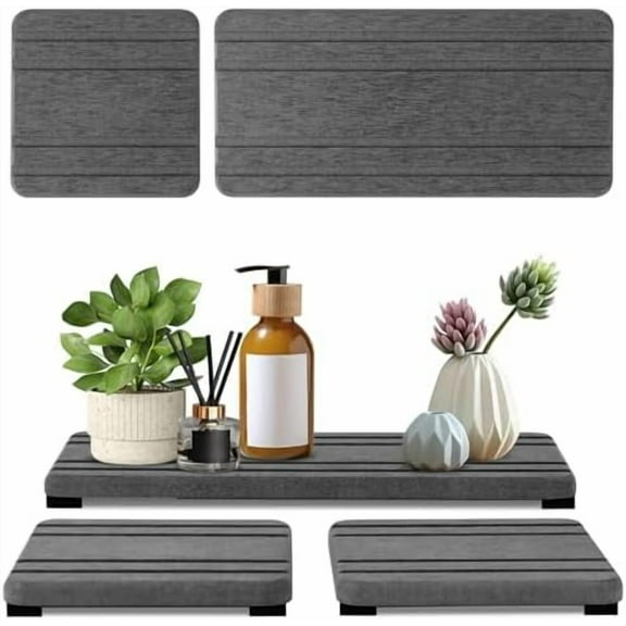 3PCS Water Absorbing Stone Tray, DryingNeat Diatomite Stone Sink Tray, Instant Dry Sink Coasters, Kitchen Sponge Hand Soap Holder, Countertop Fast Drying Counter Trays,8 * 4inch and 4 * 4inch