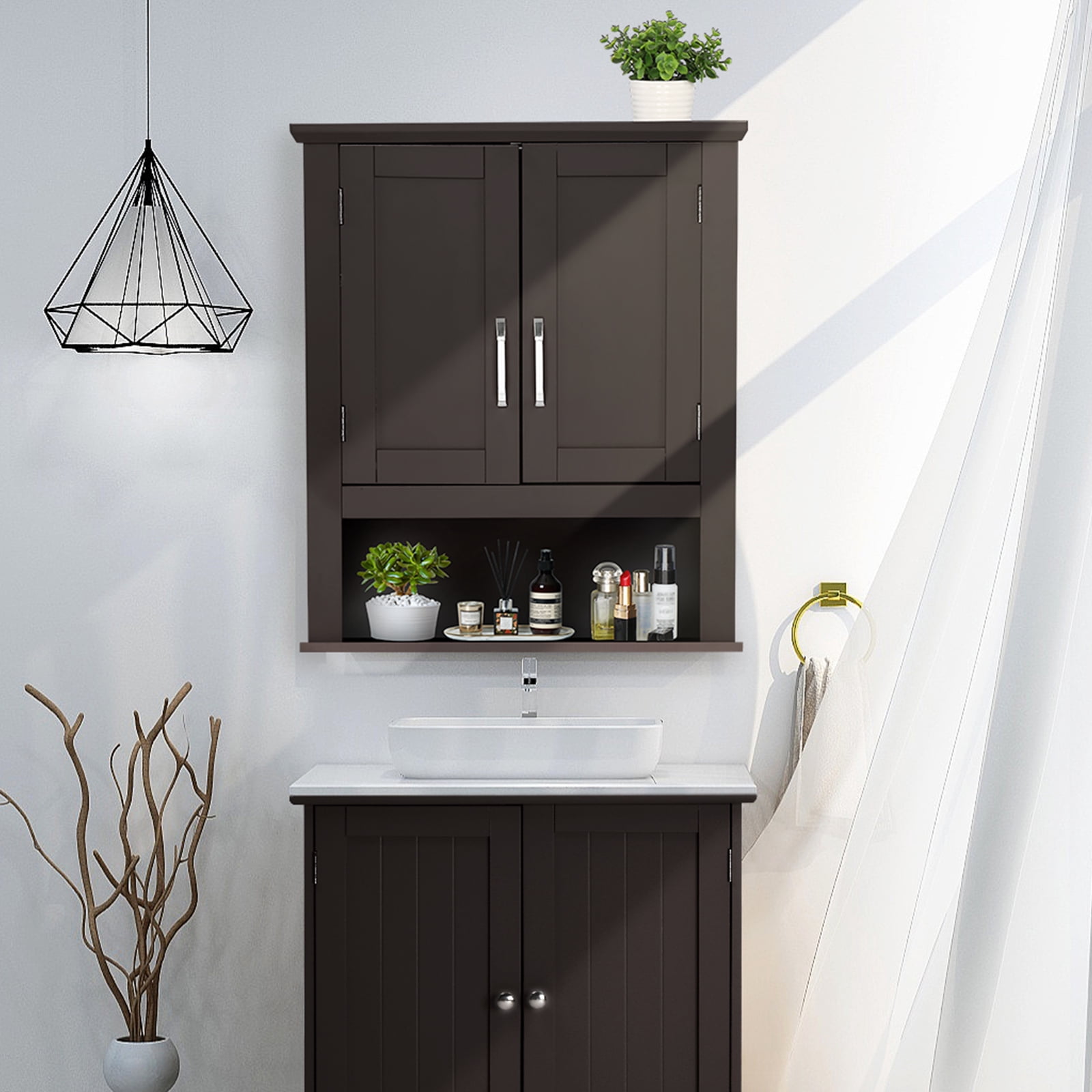 VINGLI Medicine Cabinet Espresso Bathroom Kitchen Office Wall Storage Cabinet Collection Floating Cabinet Organizer with 2-Doors 21" W X 8.5" D X 25.2" H