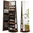 thumbnail image 1 of Gymax 360° Rotating Jewelry Armoire with Full Length Mirror and 3 Color LED Modes, Brown, 1 of 1