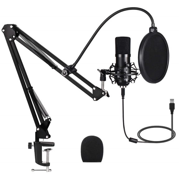 USB Streaming Podcast PC Microphone: Professional Computer Mic 192kHz/24bit Studio Cardioid Condenser Mic Kit with Sound Card Boom Arm Shock Mount Pop Filter,for Skype