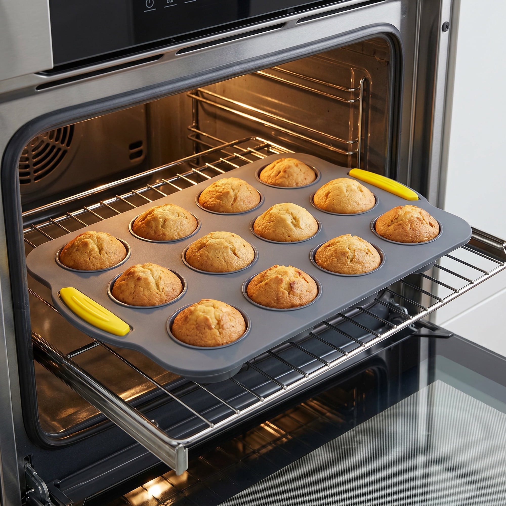 Unique Bargains Baking Pan 12-Cup Speckled Nonstick Silicone Tray for Bread GrayA 12"x7.9"