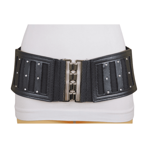 Women CHARCOAL Dark Grey Elastic Belt Silver Buckle  S M