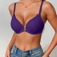 thumbnail image 2 of PMVFHDE Thin Cup Gathered Lace Band Steel Ring Front Closure Back Supporting Bra for Daily Leisure Full Coverage Y-Shape Straps Purple - 85C, 2 of 4