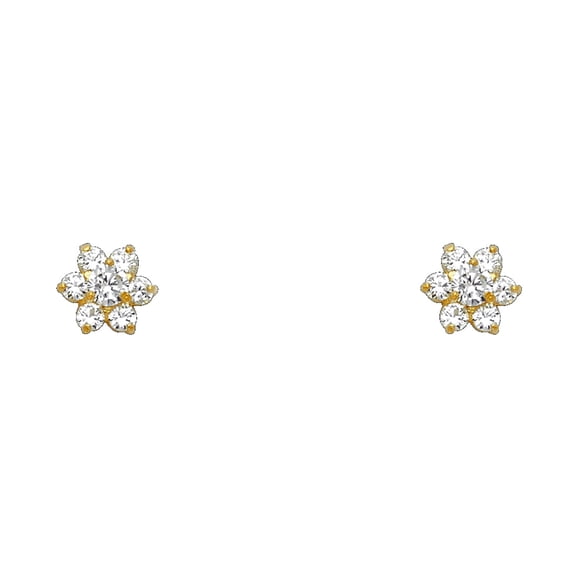 14k Gold 7mm Flower Cubic Zirconia Screw Stud April Birthday Earrings Stud Earring for Women